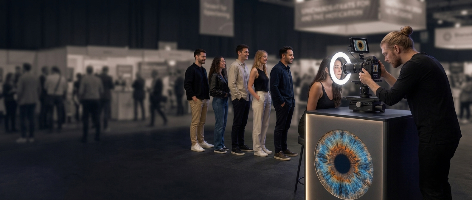 Guests queuing for iris photography at an event